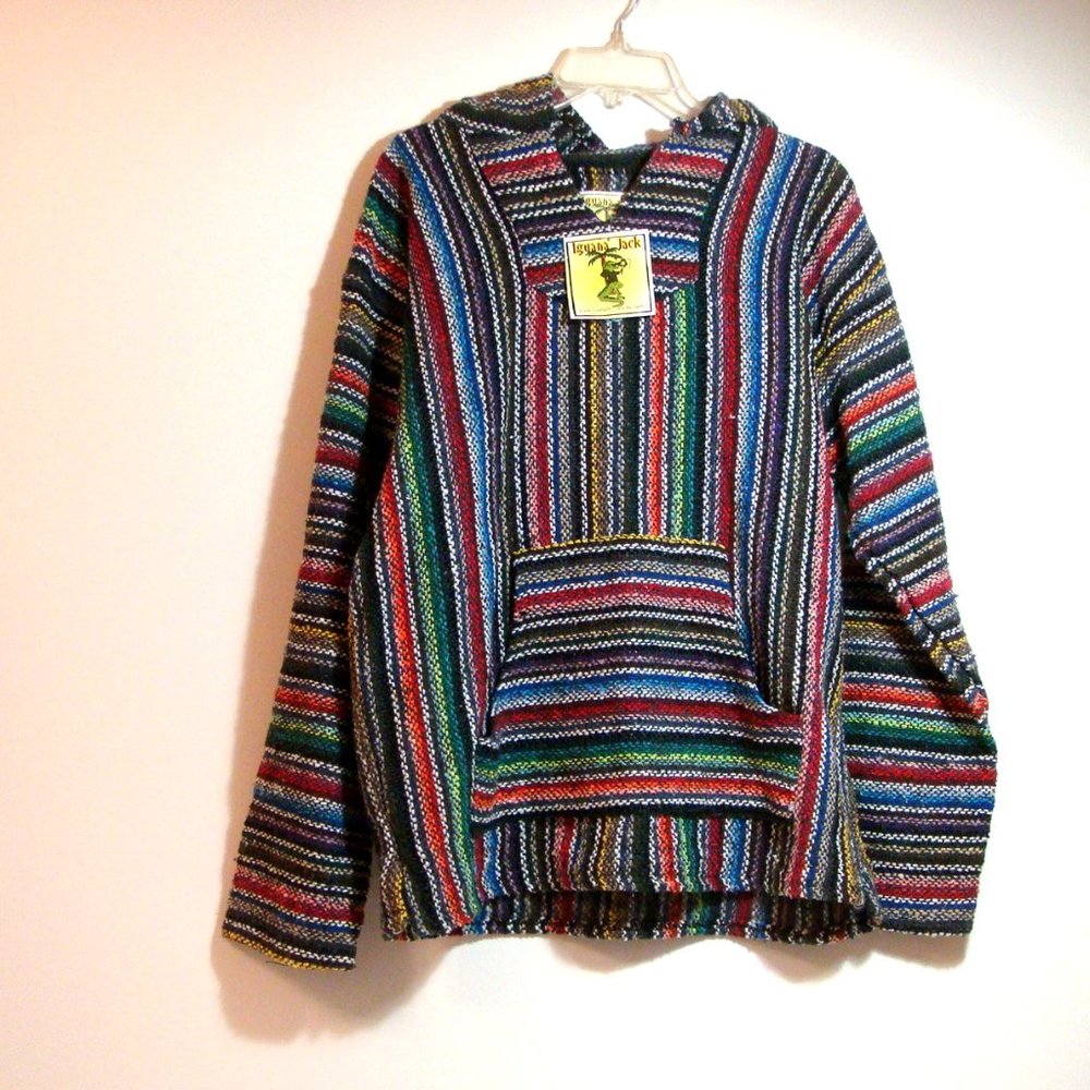 Iguana Jack Boho Multicolored Woven Pullover Hoodie New